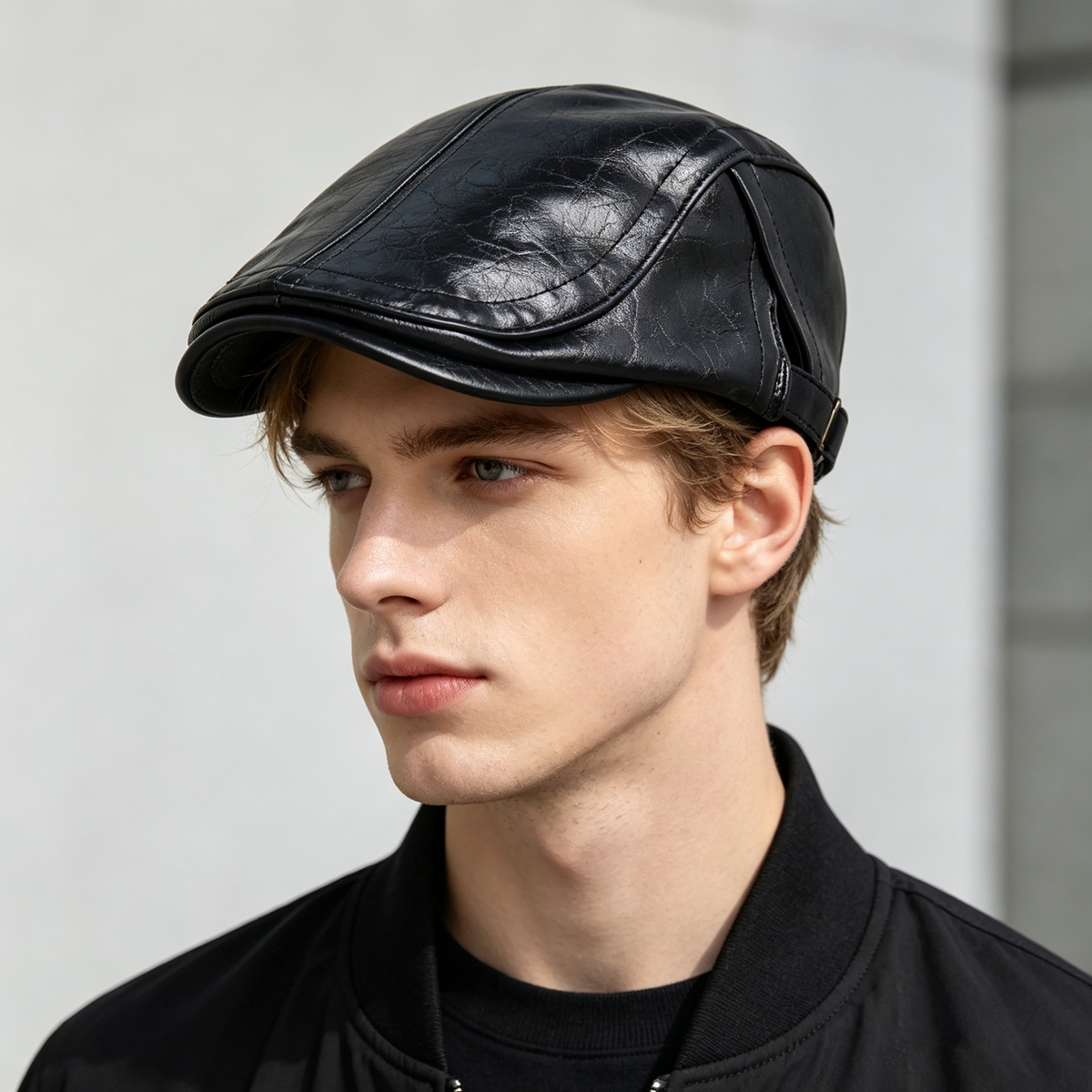 Leather Work Hat - PU Newsboy Cap Men Women Autumn