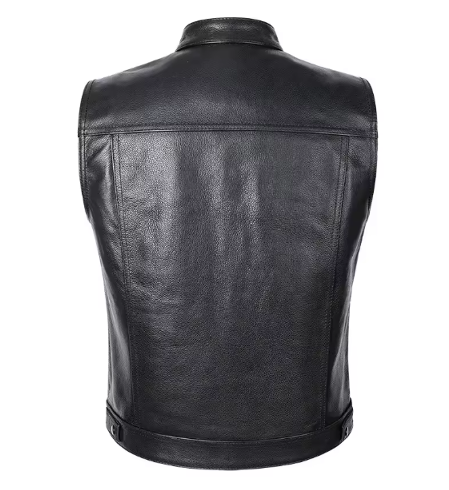 Leather Work Vest - Men's Leather Biker Vest Black Sleeveless