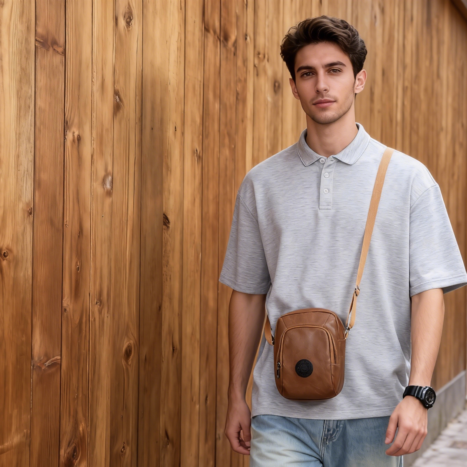 Leatherwork Letters - Small Shoulder Sling Bag for Men