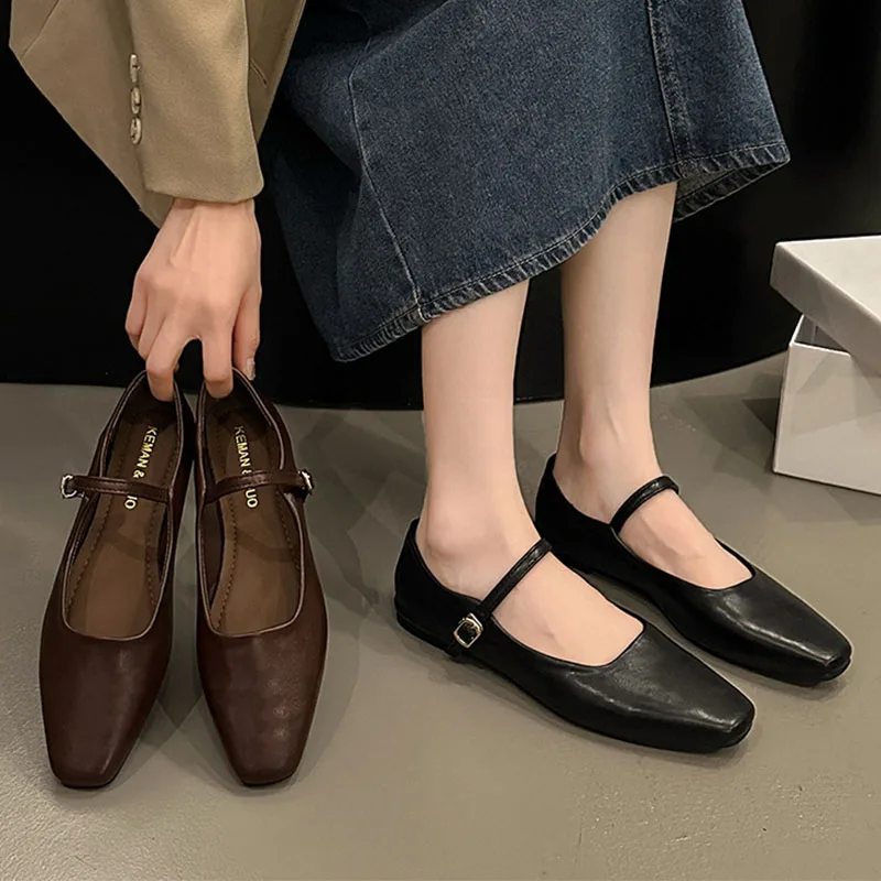 Women Flats French Square Toe  - Leatherwork In French 评论和价格