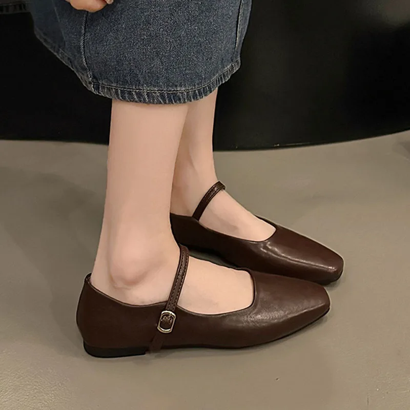 Women Flats French Square Toe  - Leatherwork In French 评论和价格