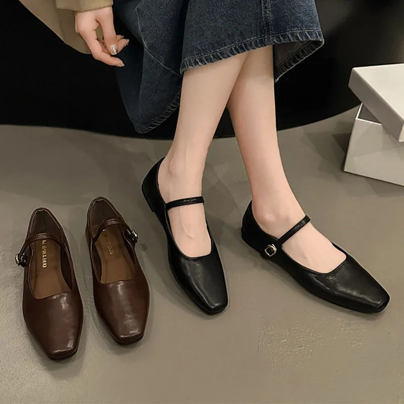 Women Flats French Square Toe  - Leatherwork In French 评论和价格