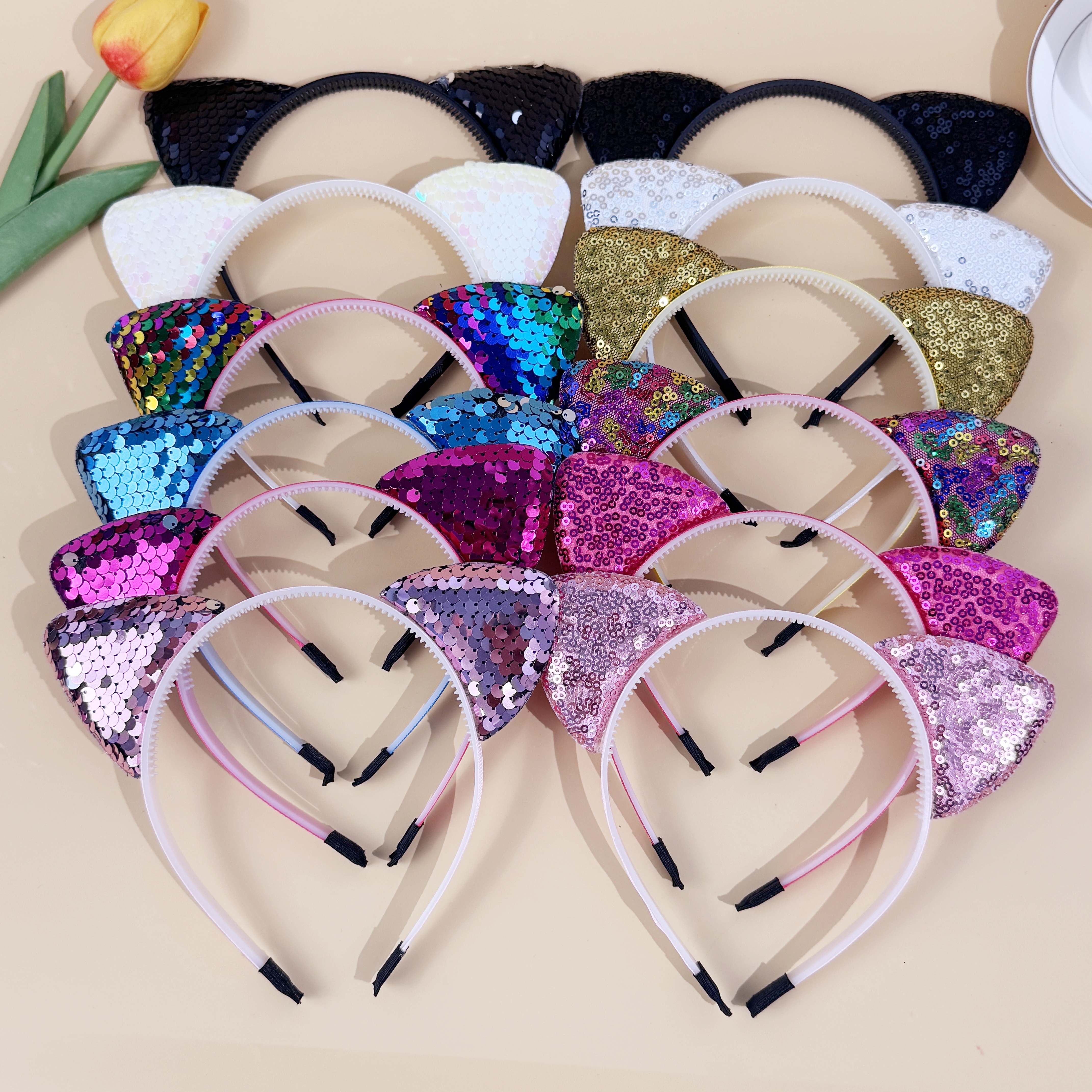 6/12pcs Sequin Cat Ear Headban - Leatherwork Pony 评论和价格