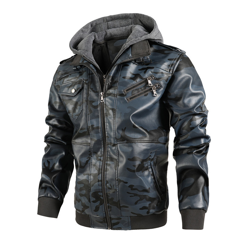 Men Hooded Leather Jackets Cam - Leather Work Hat 评论和价格
