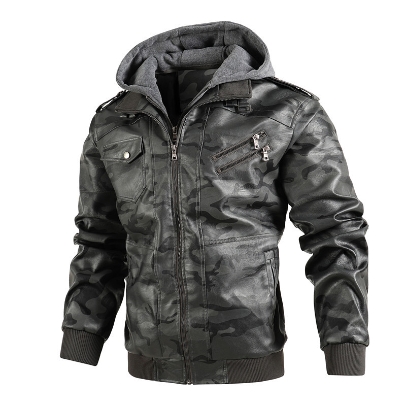 Men Hooded Leather Jackets Cam - Leather Work Hat 评论和价格