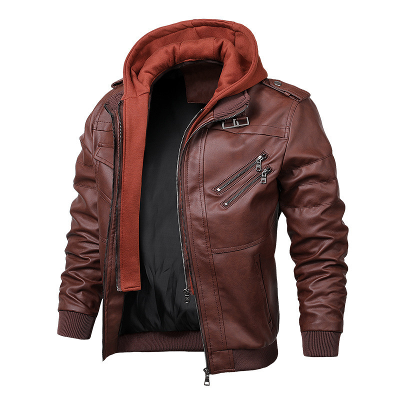 Men Hooded Leather Jackets Cam - Leather Work Hat 评论和价格