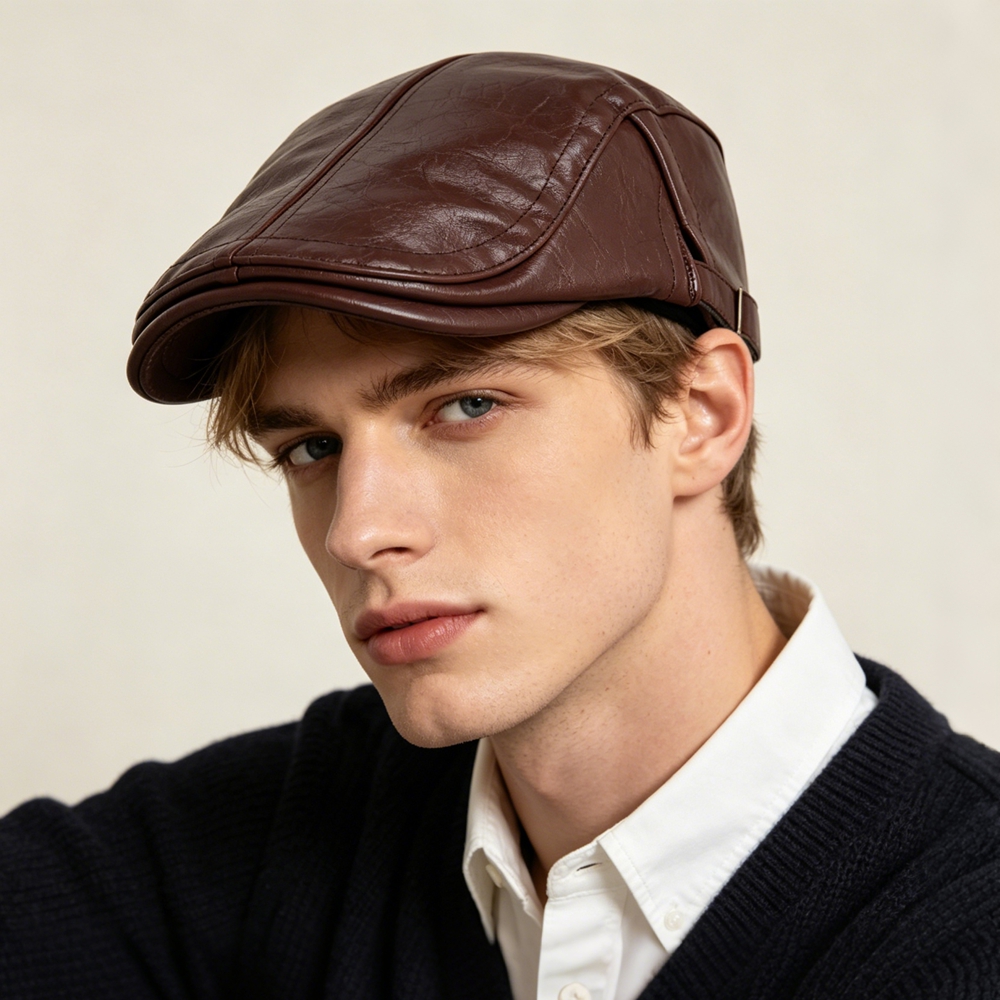 PU Newsboy Cap Men Women Autum - Leather Work Hat 评论和价格