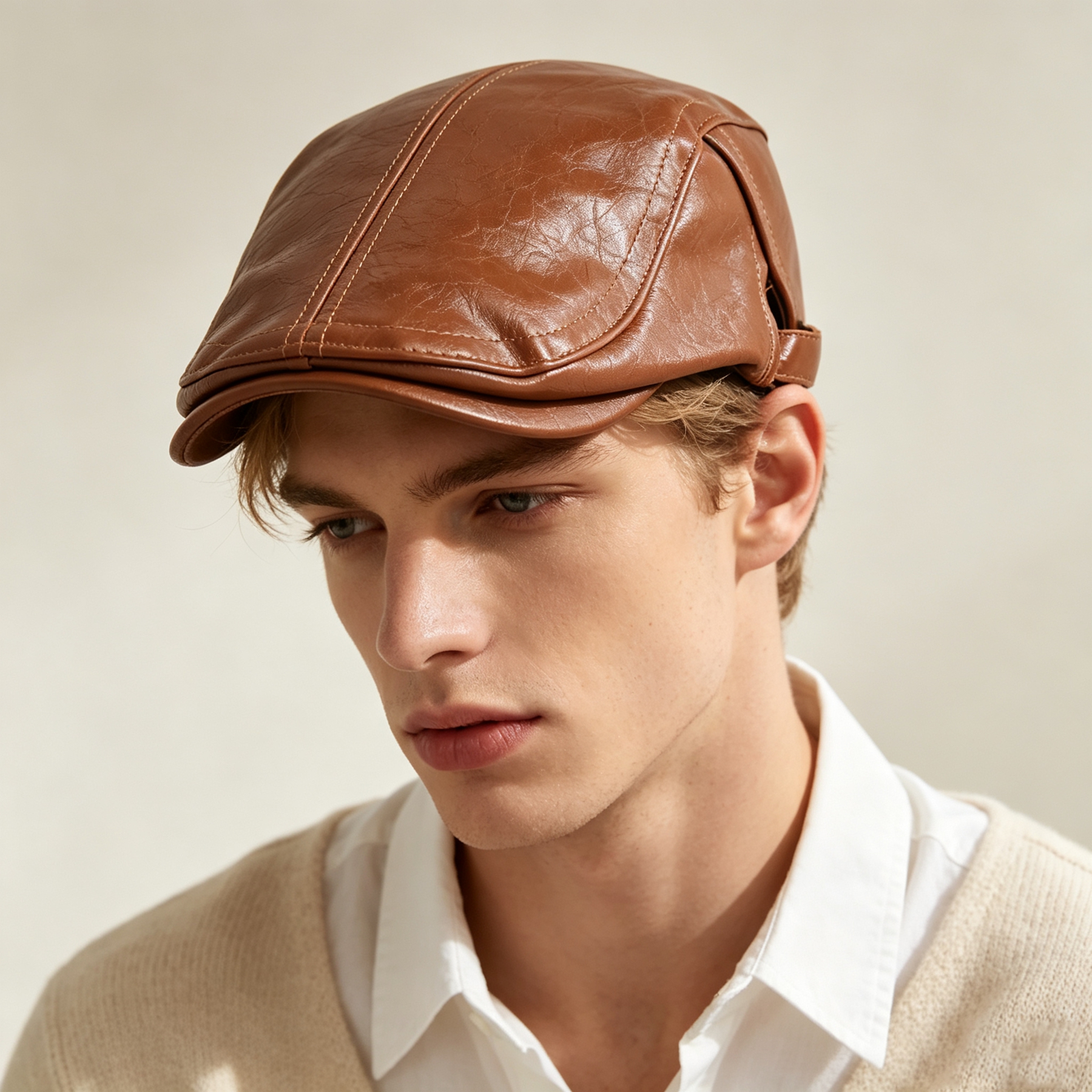 PU Newsboy Cap Men Women Autum - Leather Work Hat 评论和价格