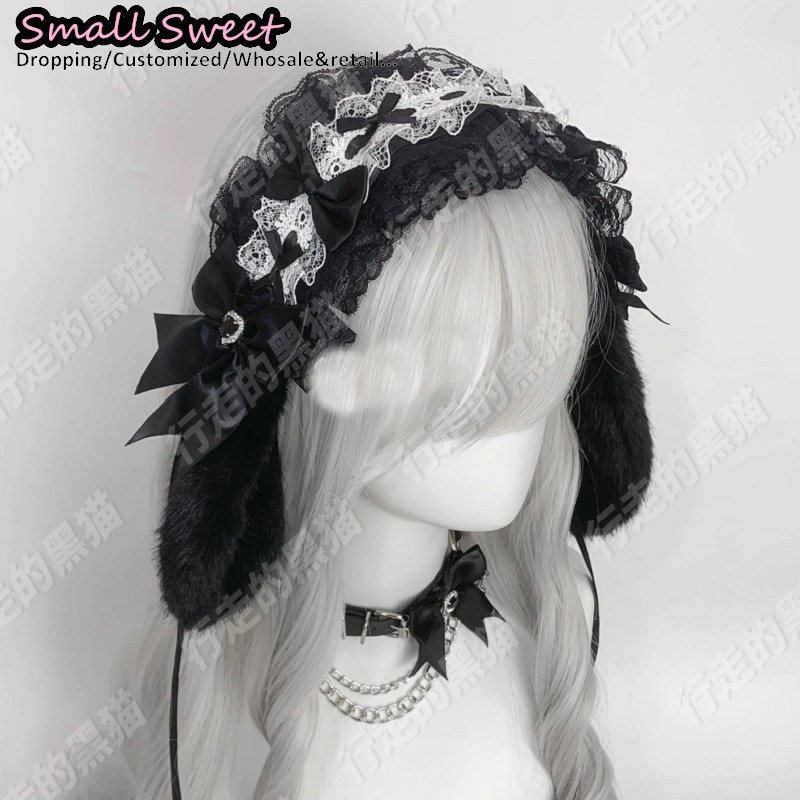 Goth Bunny Ear Bow Hair bands  - Leatherwork Pony 评论和价格