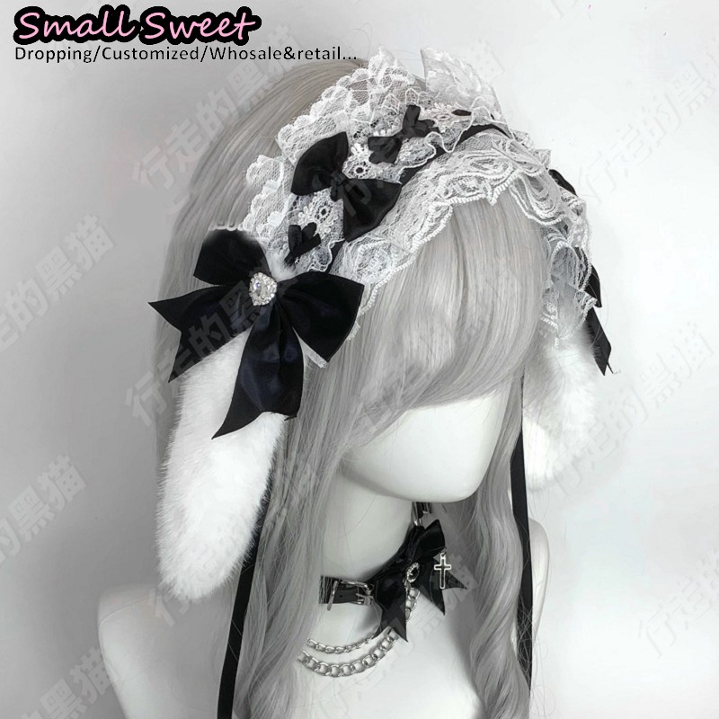 Goth Bunny Ear Bow Hair bands  - Leatherwork Pony 评论和价格