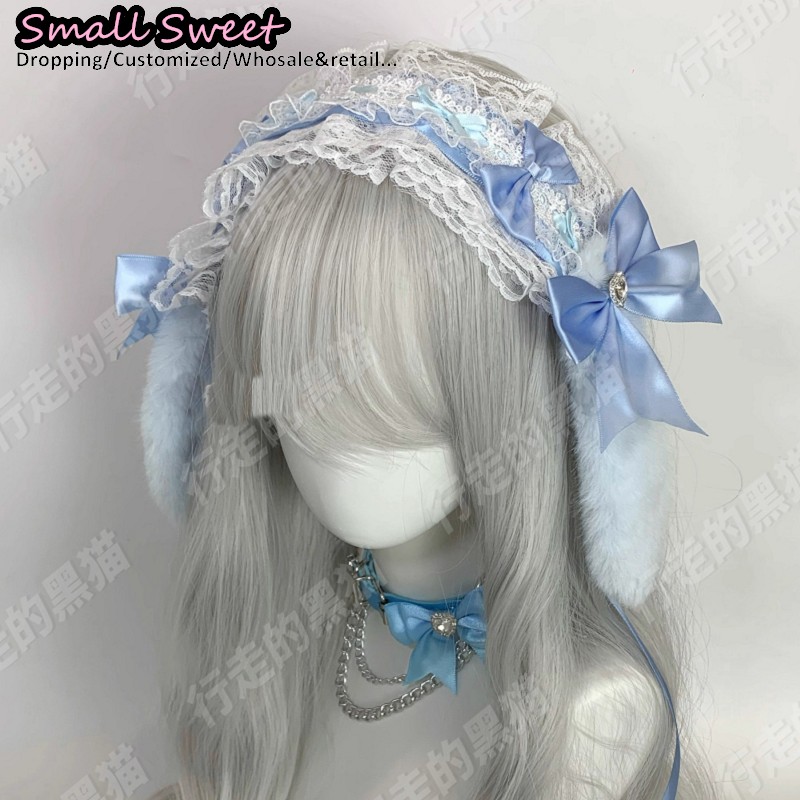 Goth Bunny Ear Bow Hair bands  - Leatherwork Pony 评论和价格