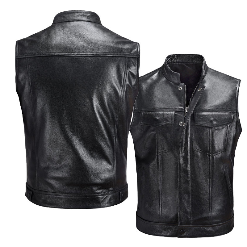 Men's  Leather Biker Vest Blac - Leather Work Vest 评论和价格
