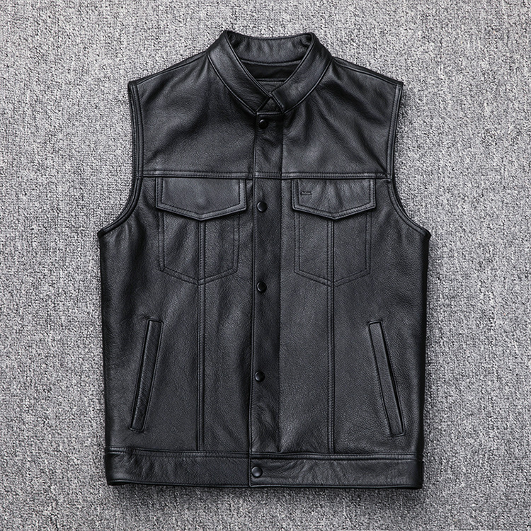 Men's  Leather Biker Vest Blac - Leather Work Vest 评论和价格