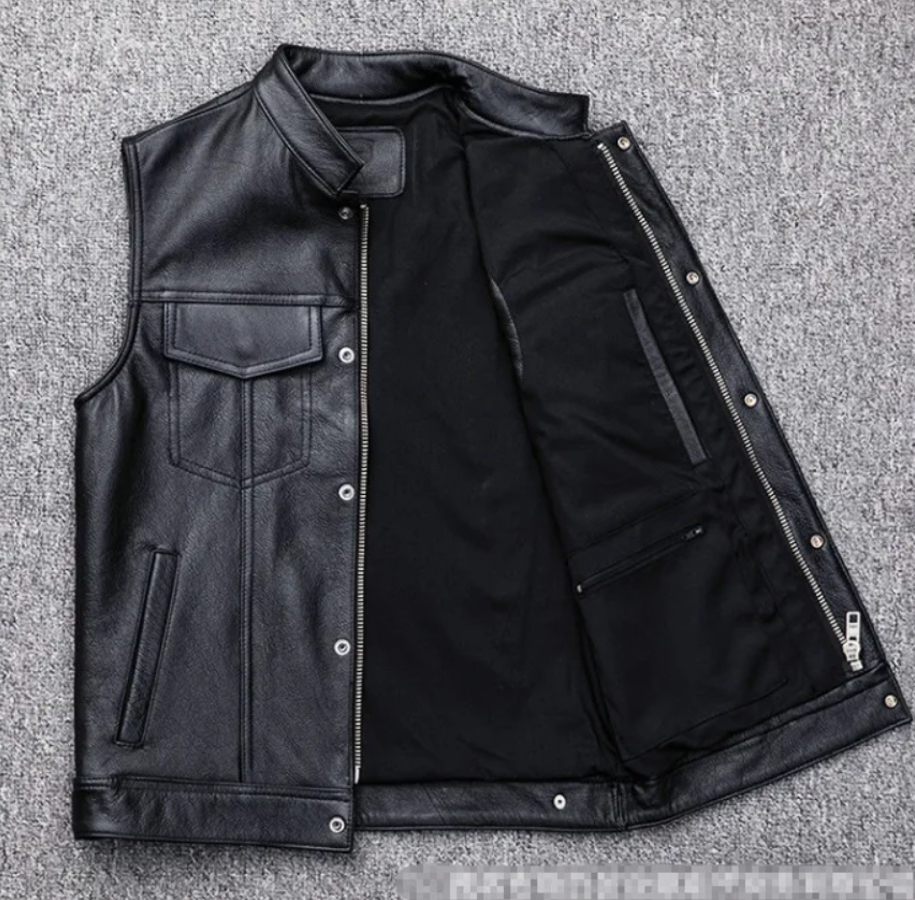 Men's  Leather Biker Vest Blac - Leather Work Vest 评论和价格