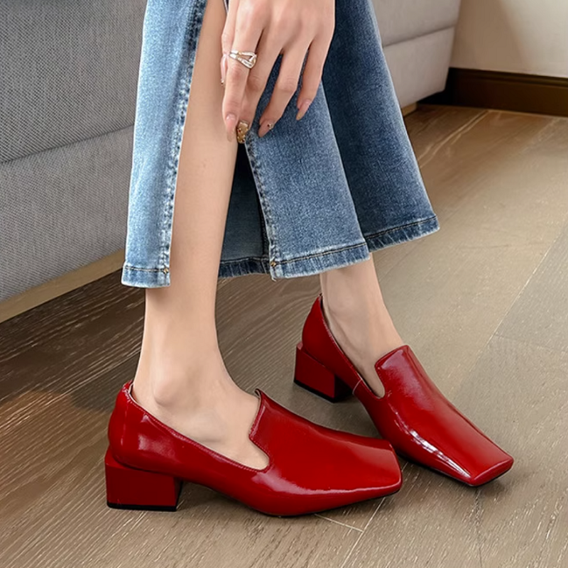 Womens Red Shoes Spring Block  - Leatherwork In French 评论和价格