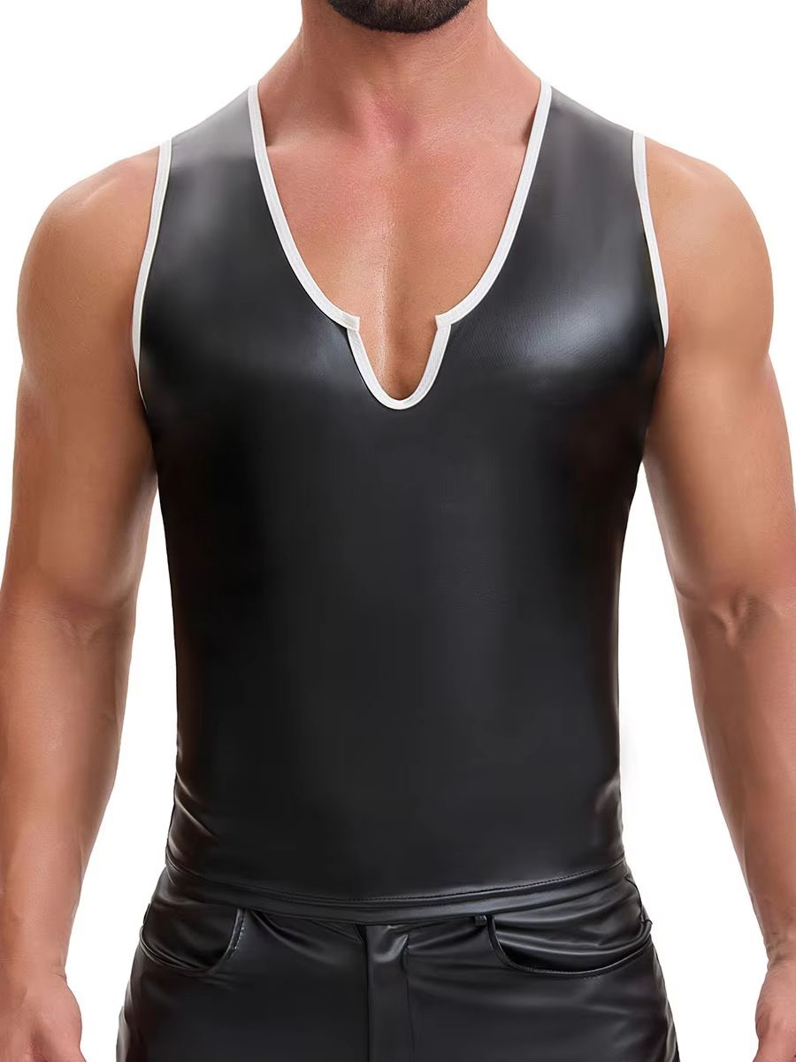 S-7XL Elastic PU Leather Tank  - Leather Work Vest 评论和价格