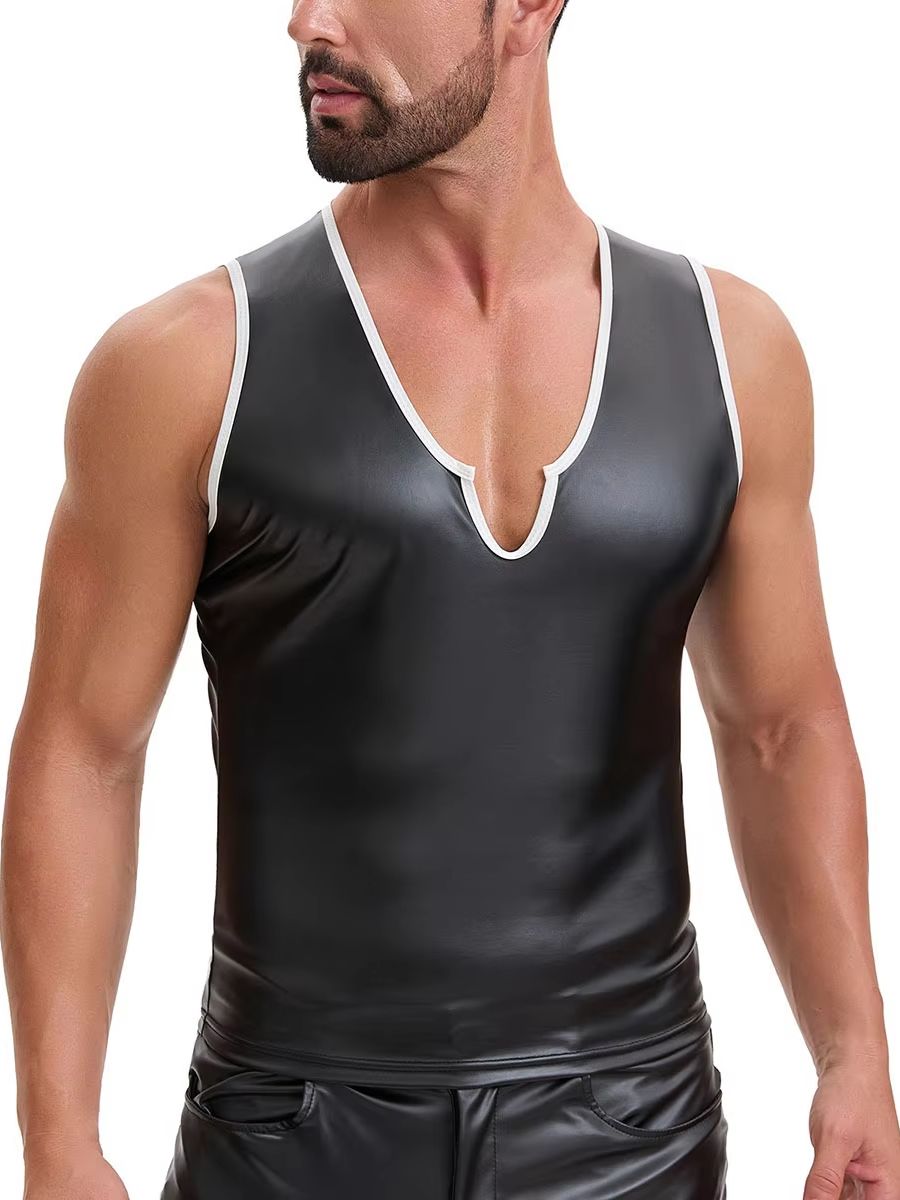 S-7XL Elastic PU Leather Tank  - Leather Work Vest 评论和价格