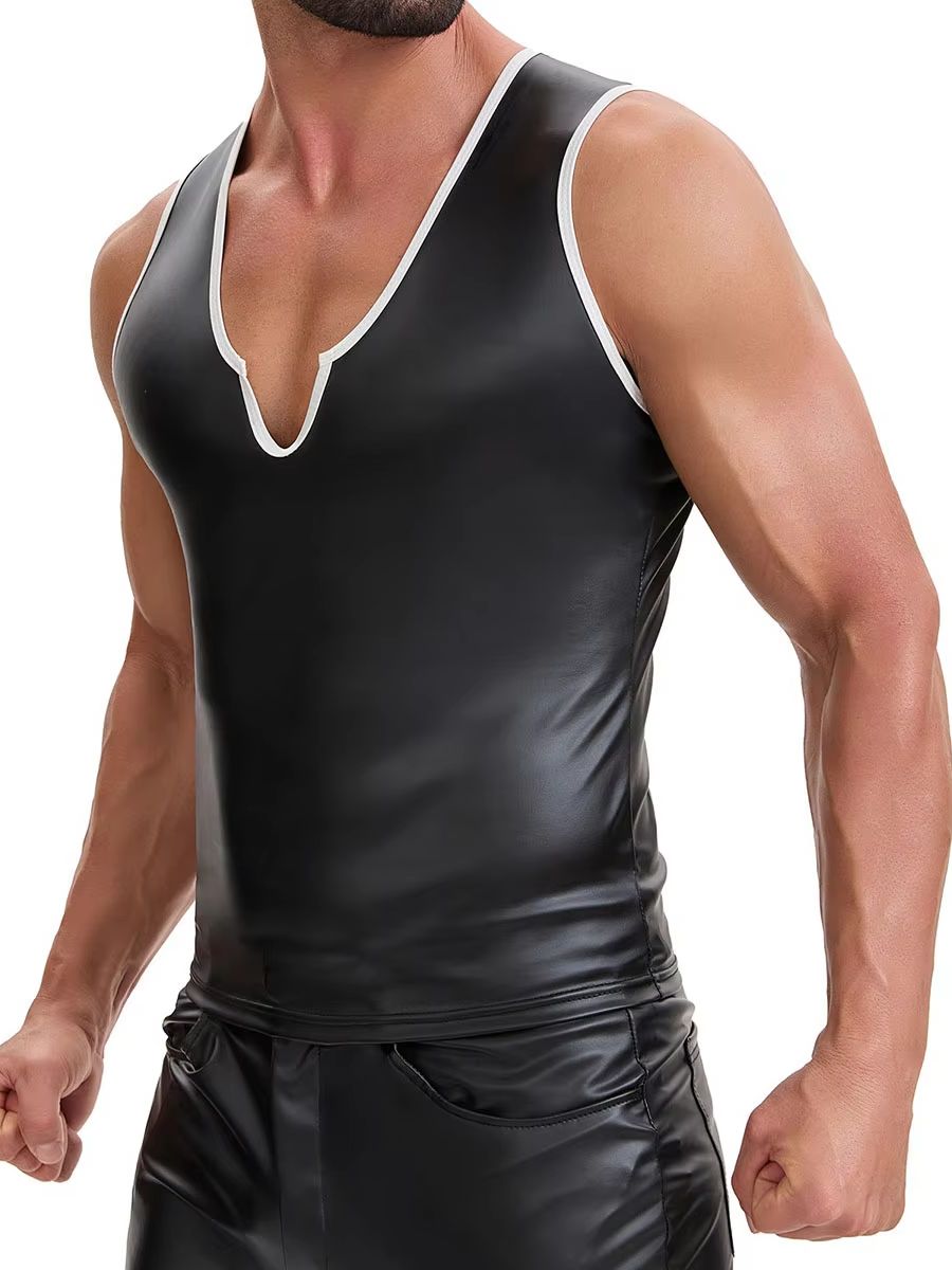 S-7XL Elastic PU Leather Tank  - Leather Work Vest 评论和价格