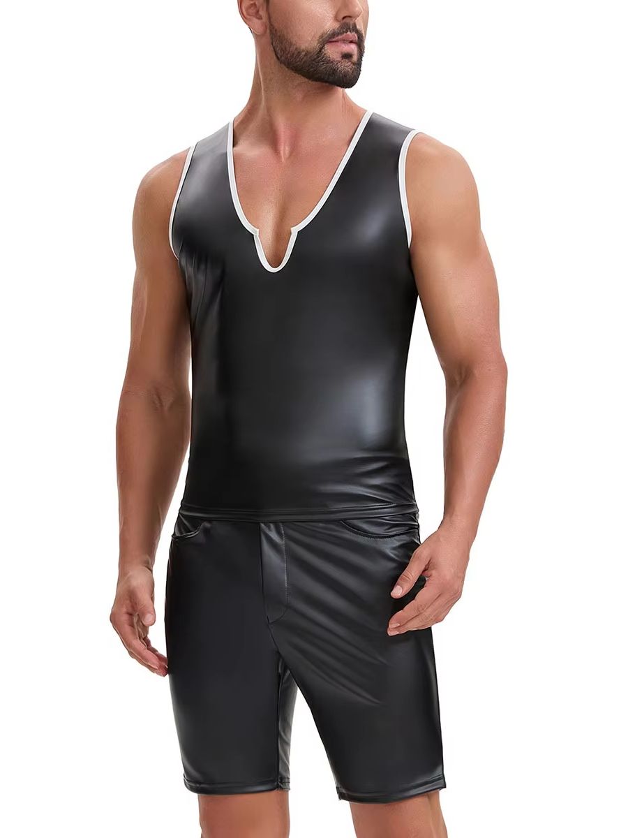 S-7XL Elastic PU Leather Tank  - Leather Work Vest 评论和价格