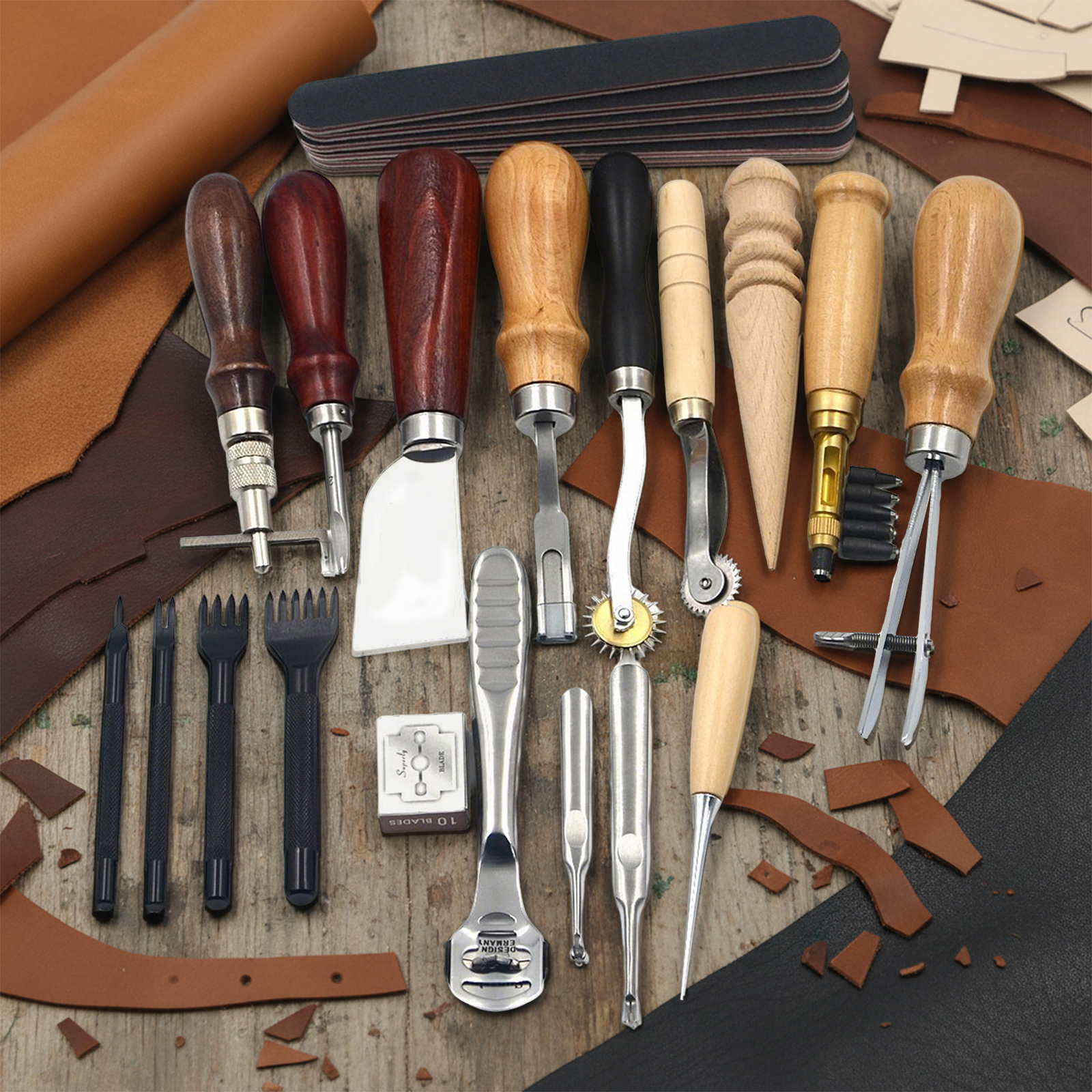 Leather Tools, 19 Pcs Leather  - Leather Work Organiser 评论和价格
