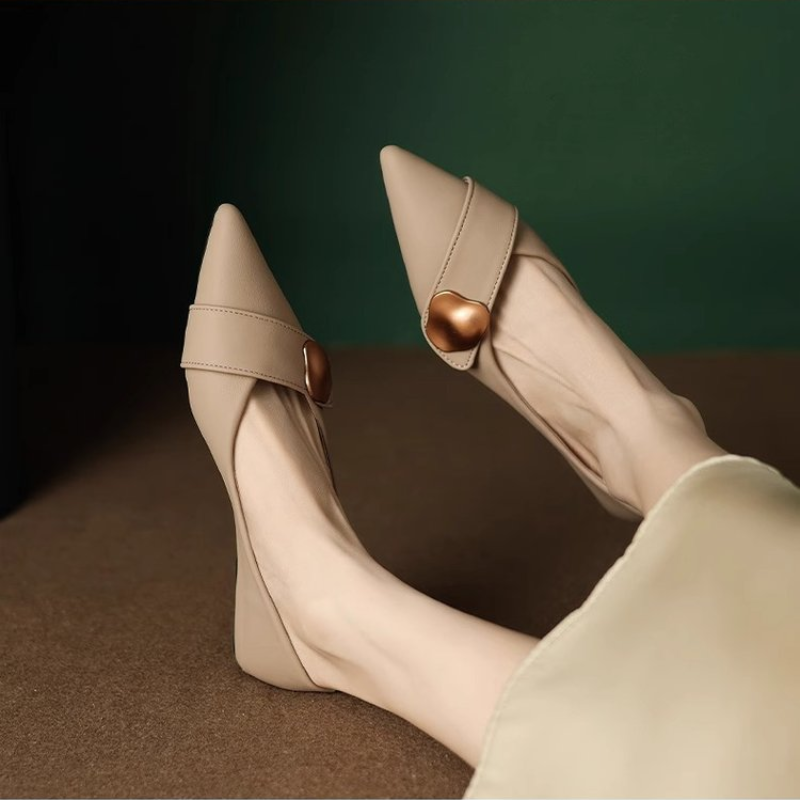 Pointed Toe Low Heel Pumps for - Leatherwork In French 评论和价格