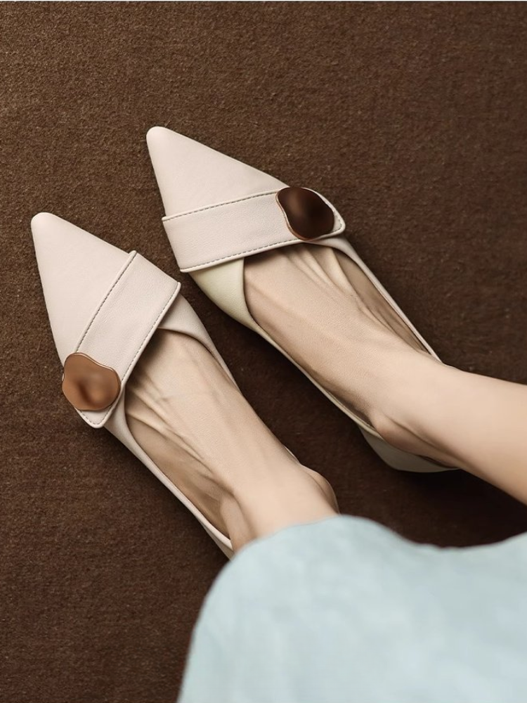 Pointed Toe Low Heel Pumps for - Leatherwork In French 评论和价格