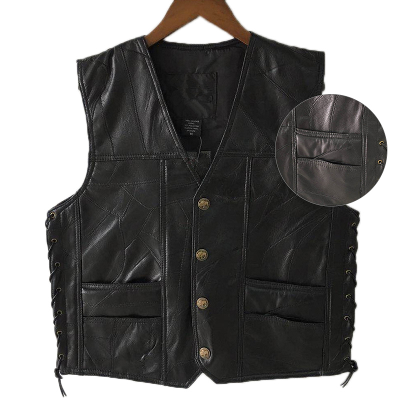 2025 Black Leather Motorcycle  - Leather Work Vest 评论和价格