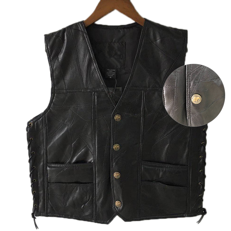 2025 Black Leather Motorcycle  - Leather Work Vest 评论和价格